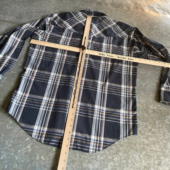 Plains Western Wear Pearl Snap Button Shirt Mens Medium Blue Plaid Vintage 90s - Picture 5 of 7